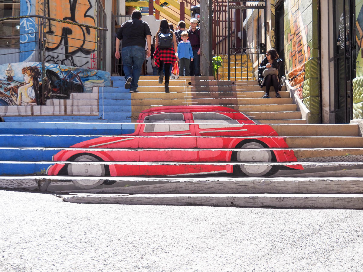 stair mural at the entrance to a funicular, Valparaiso