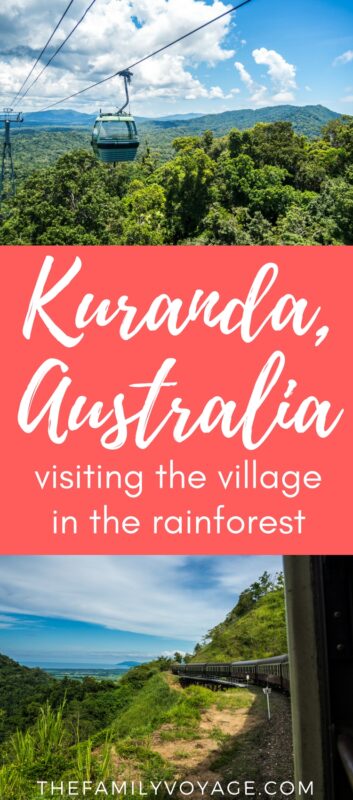 Are you looking for a once-in-a-lifetime experience on your trip to Queensland, Australia? Don't miss the Kuranda Skyrail and Kuranda Scenic Railway! You'll soar through the rainforest canopy and then steam back through gold miners' passes... all in a day's work. Click to find out more about this remarkable village in the rainforest. #Kuranda #Queensland #Australia #travel #familytravel #nature