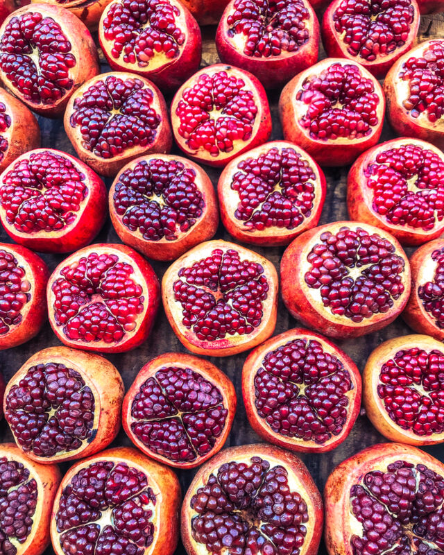 wall of pomegranates at Carmel Market in Tel Aviv