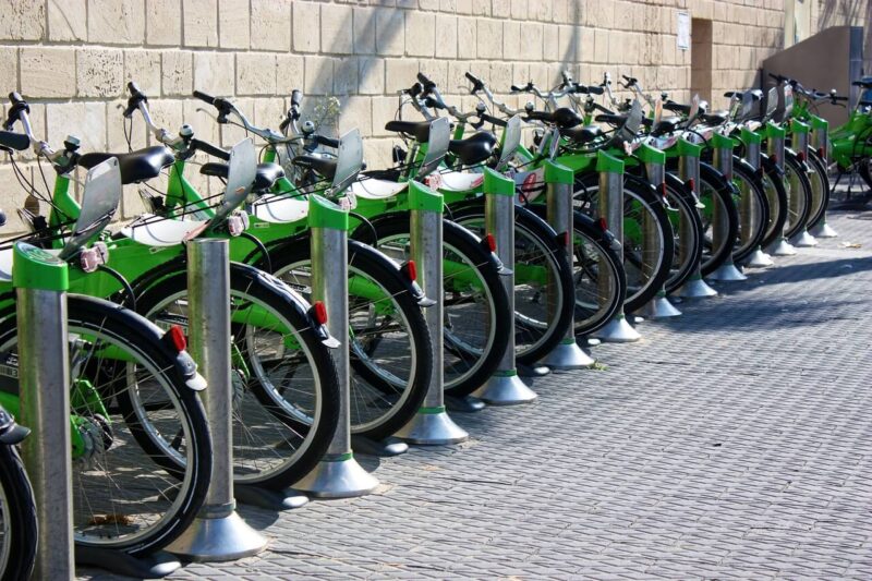 Rack of green bikes for bike sharing in Israel. #Israel #bikes #TelAviv