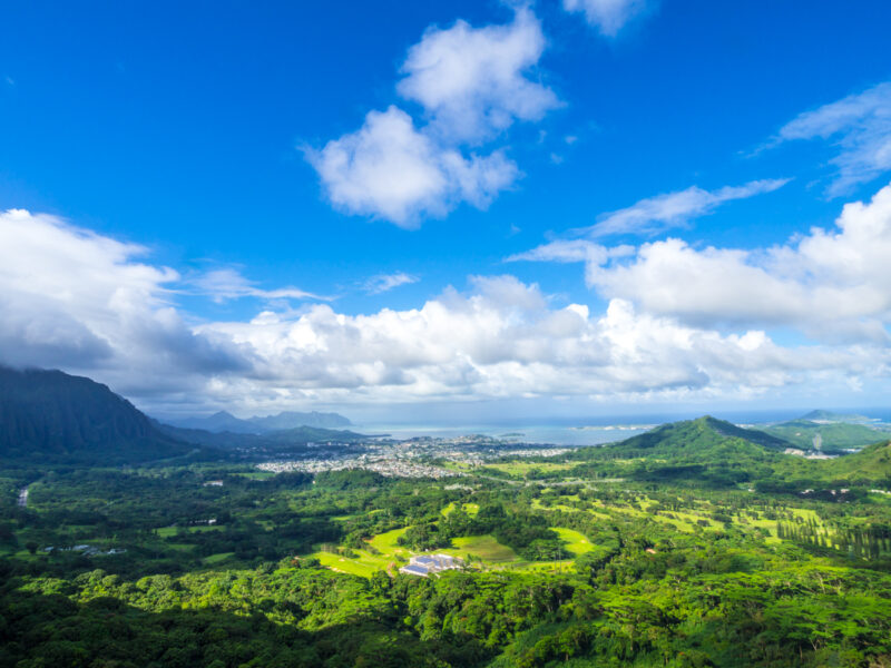 View of Windward Coast, Oahu, Hawaii from Pali Lookout