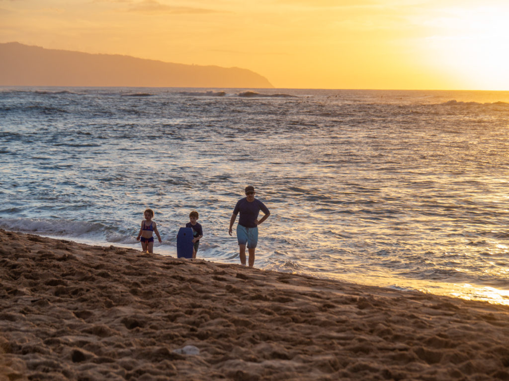 Sunset on the beach of Oahu