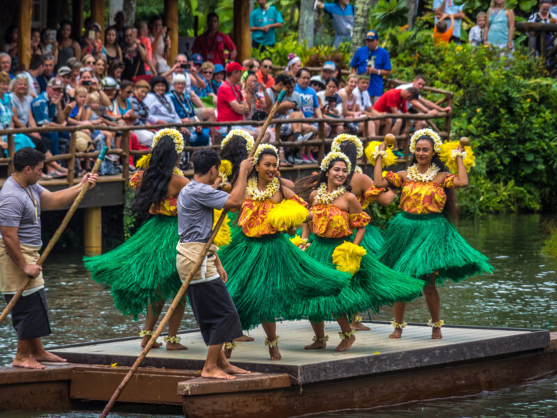 Huki canoe pageant at Polynesian Cultural center, one of the top things to do on Oahu, Hawaii 