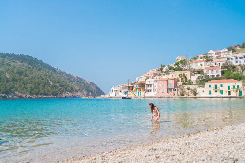 On the beach in Kefalonia (Cephalonia) - one of the best Greek islands for families