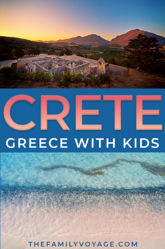 Are you looking for an easy Greece family vacation? Plan on visiting Crete with the kids! There are so many things to do on Crete from ancient Greek ruins to beautiful beaches on the Mediterranean. You'll find everything you need to know for your family visit to Heraklion, Chania and points in between. Read now and SAVE for later! #Greece #Crete #Heraklion #Chania #familytravel #travel