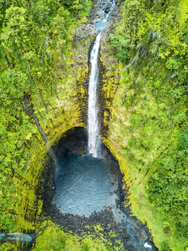 Towering Akaka Falls on Big Island, Hawaii from above.