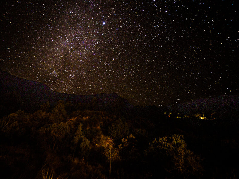 Starry night sky in Chisos Basin at Big Bend National Park, Texas