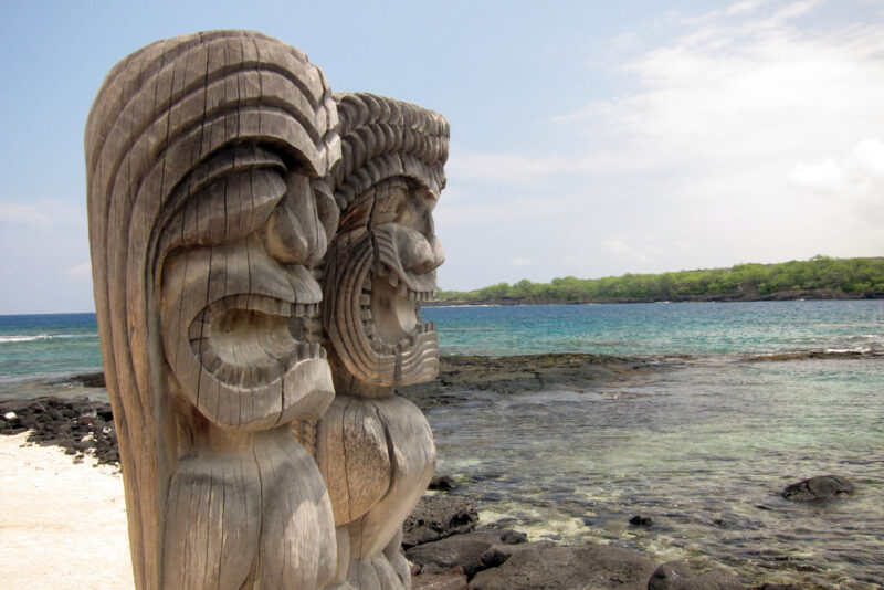 Sacred Statue in the City of Refuge at the Pu'uhonua o Honaunau National Park in Hawaii