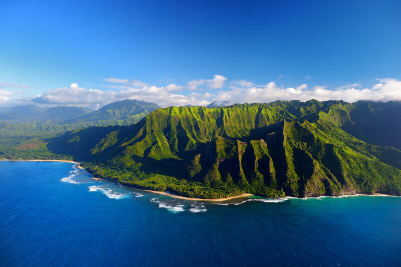 Beautiful aerial view of spectacular Na Pali coast, Kauai, Hawaii