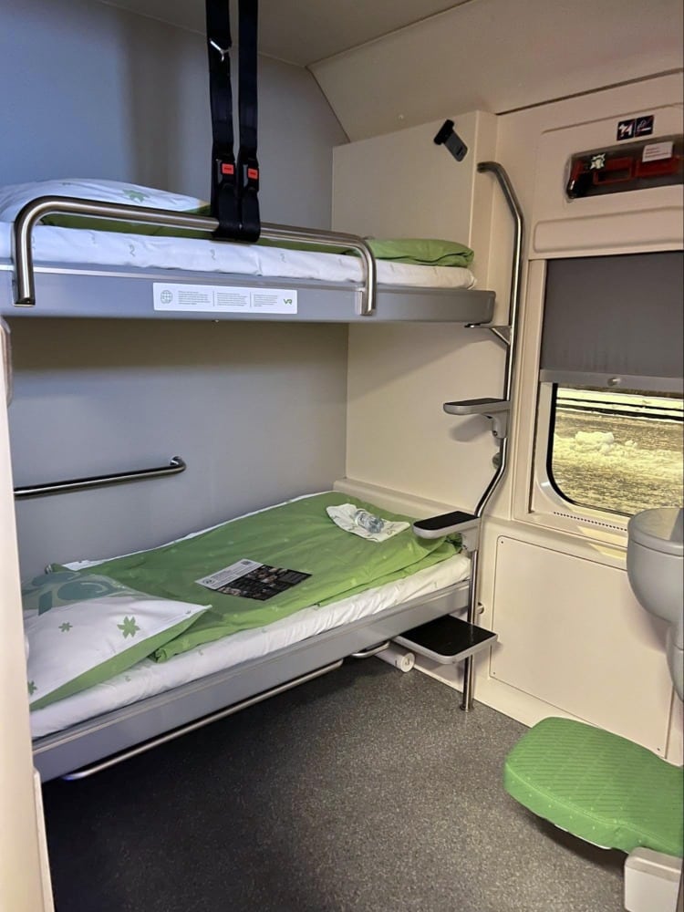 Sleeper car on Santa Claus Express train to Rovaniemi Finland