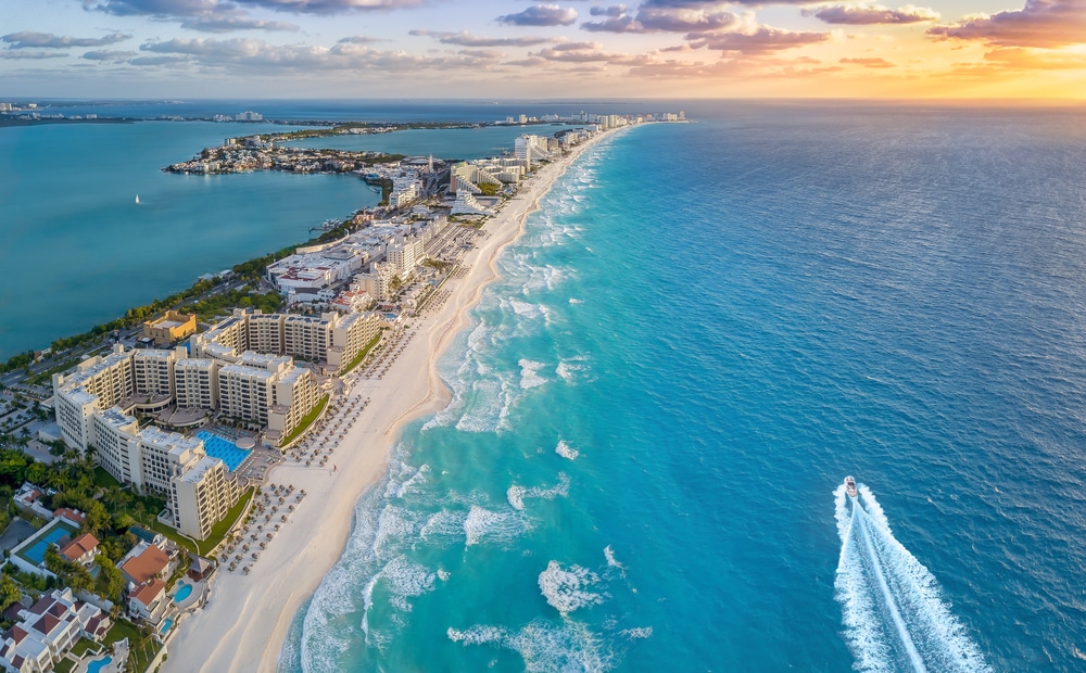 Cancun coast with sun