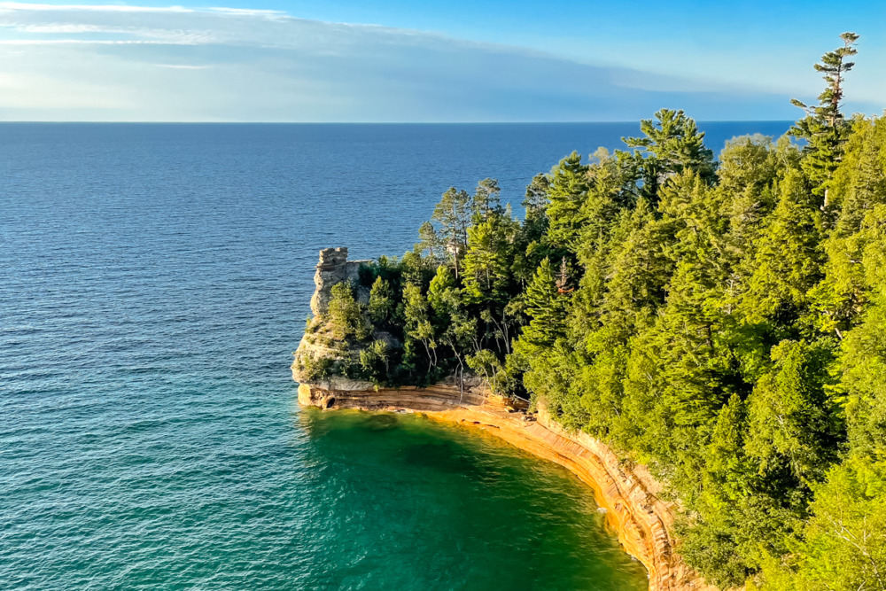 Miners Castle in Pictured Rocks National Lakeshore in Munising Michigan during golden hour